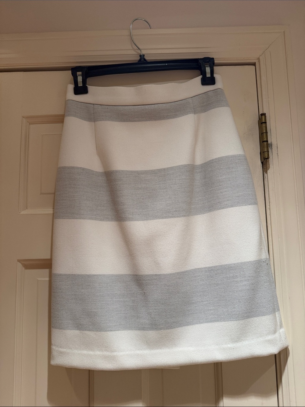 Striped A-Line Skirt in White and Light Gray